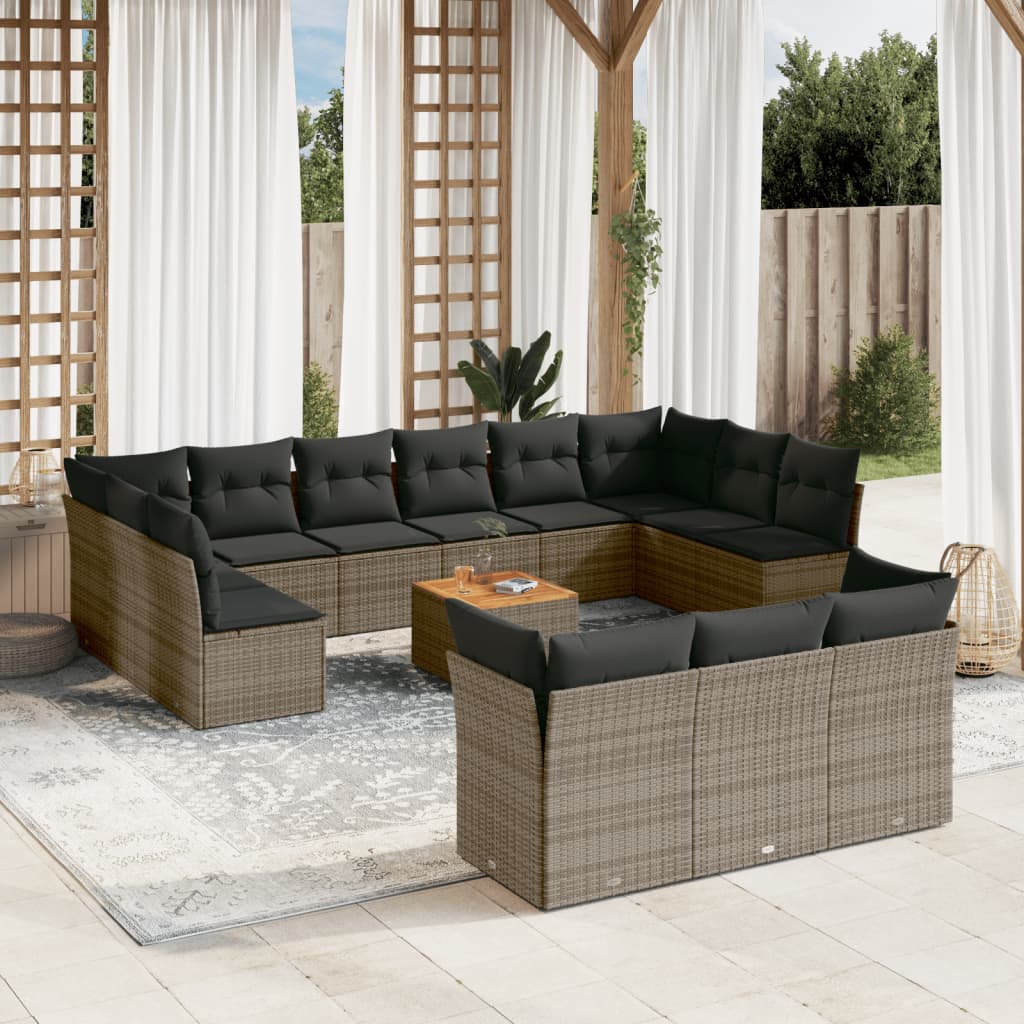 14-delige Loungeset met kussens poly rattan grijs