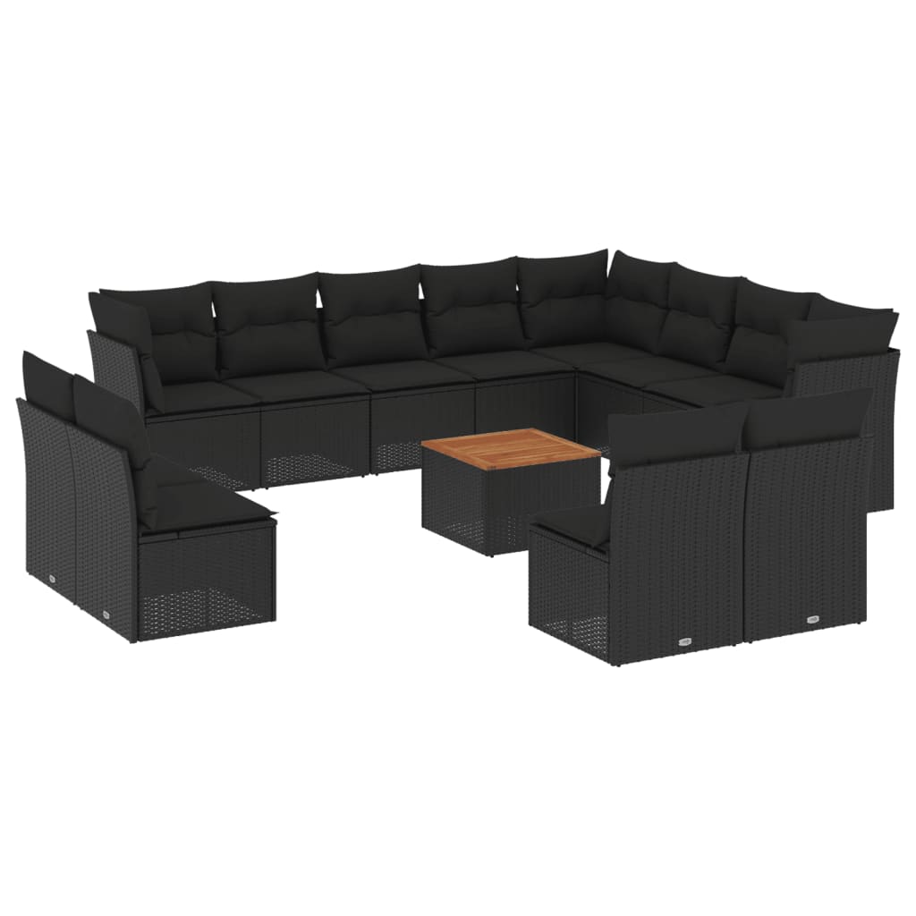 13-delige Loungeset met kussens poly rattan zwart