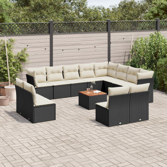 13-delige Loungeset met kussens poly rattan zwart