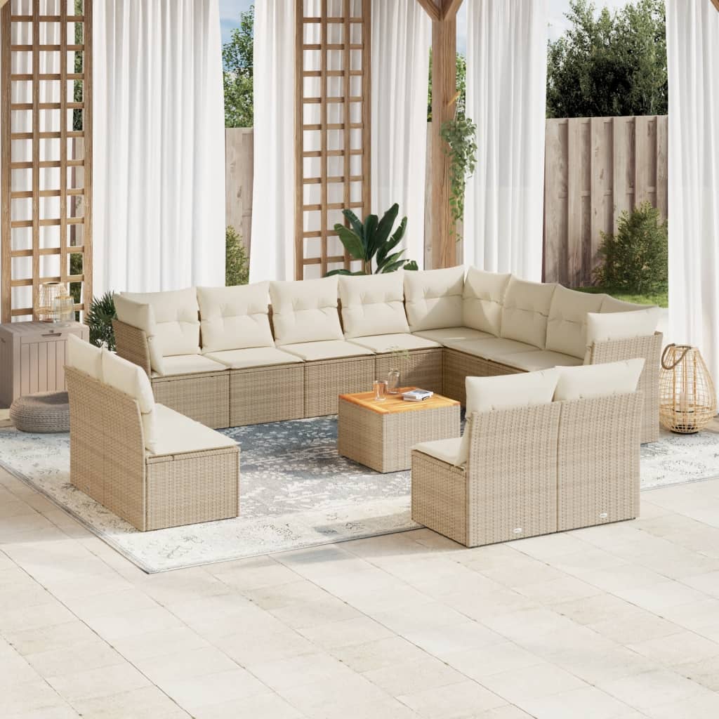 13-delige Loungeset met kussens poly rattan beige