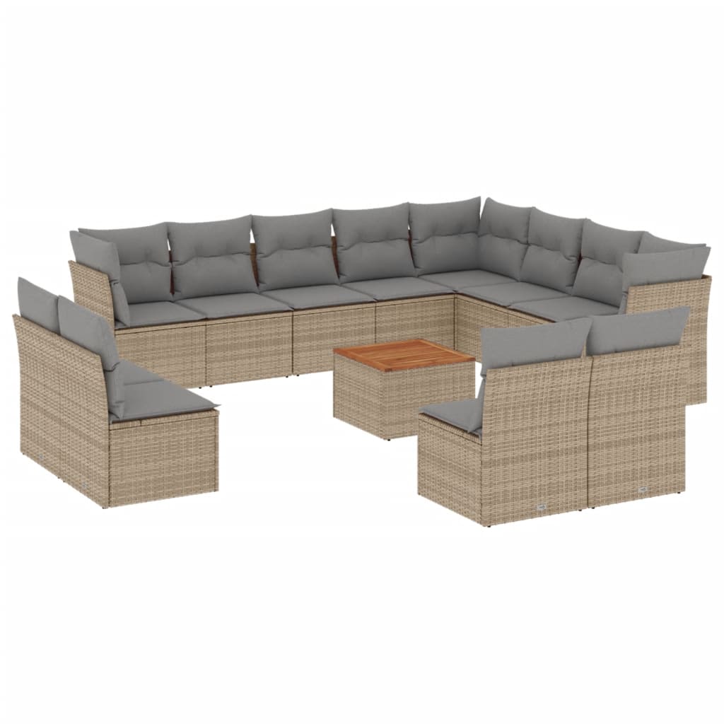 13-delige Loungeset met kussens poly rattan gemengd beige