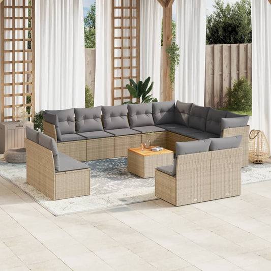 13-delige Loungeset met kussens poly rattan gemengd beige