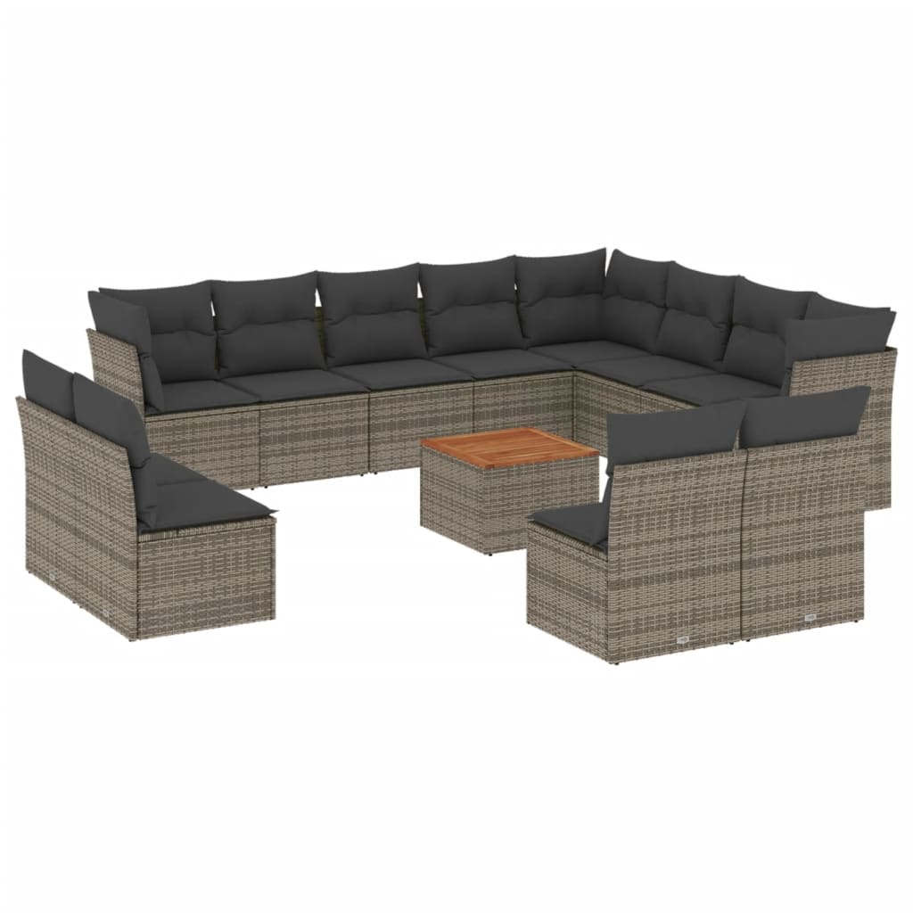 13-delige Loungeset met kussens poly rattan grijs