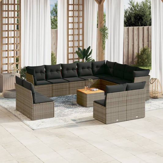 13-delige Loungeset met kussens poly rattan grijs