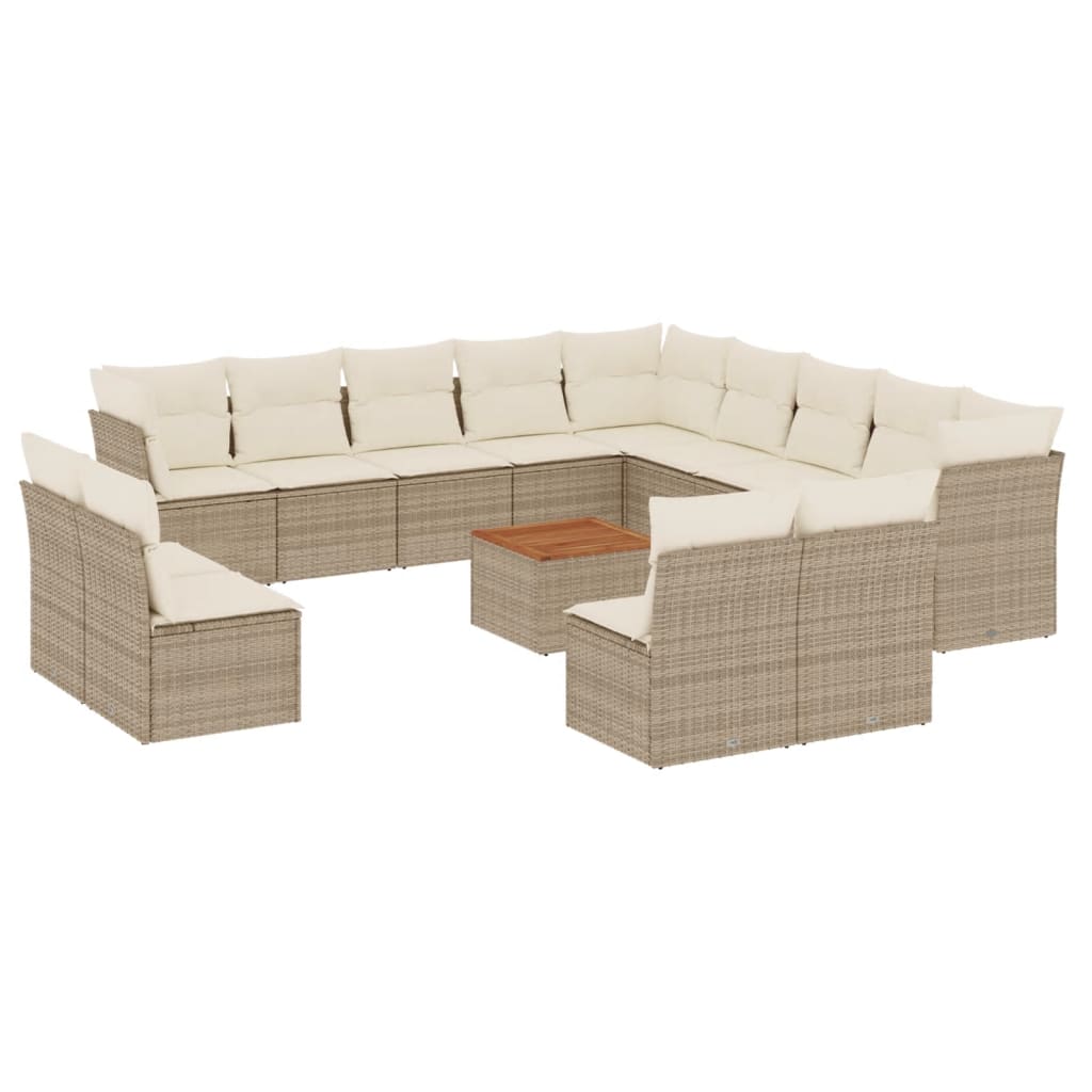 14-delige Loungeset met kussens poly rattan beige