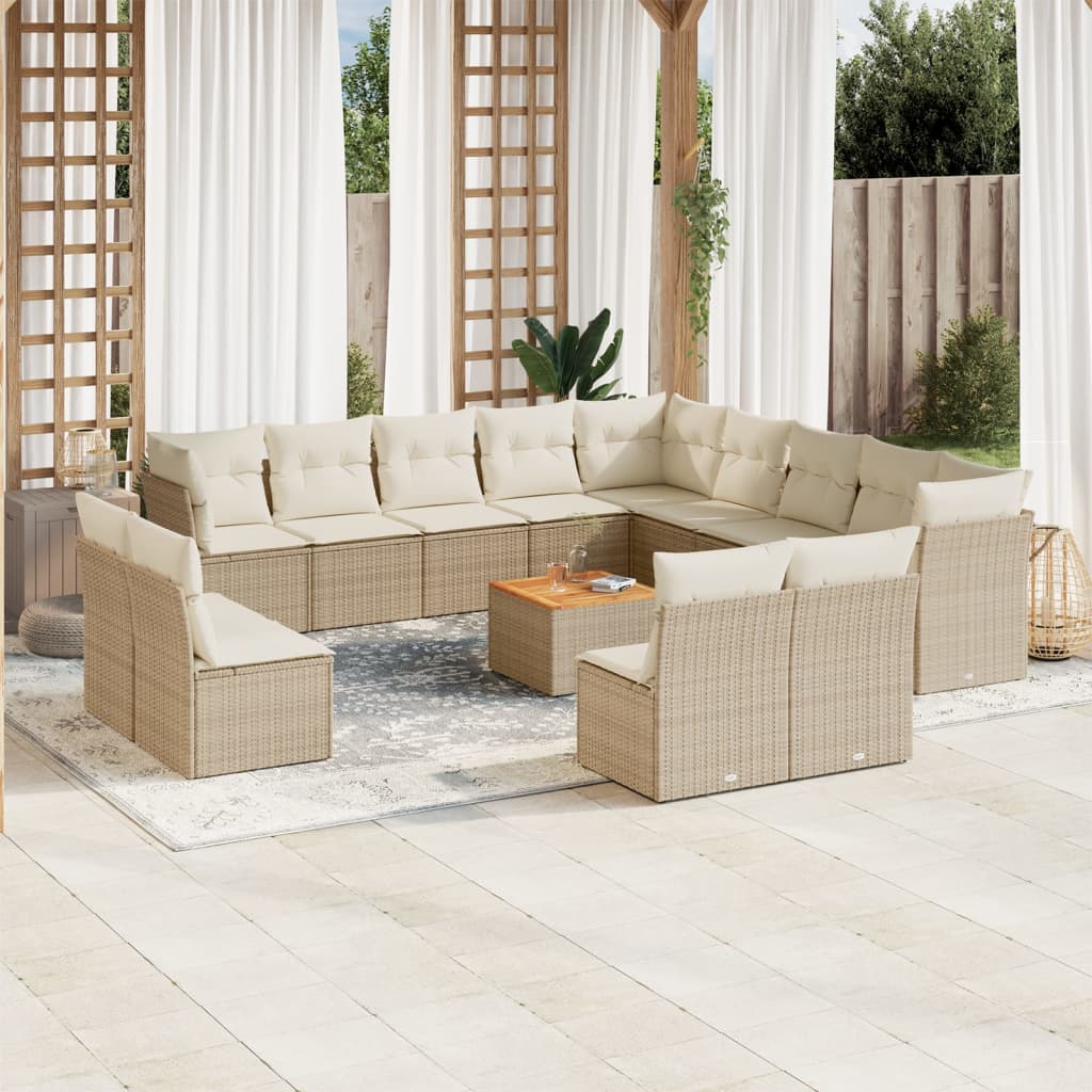 14-delige Loungeset met kussens poly rattan beige