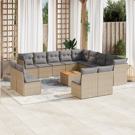 14-delige Loungeset met kussens poly rattan gemengd beige