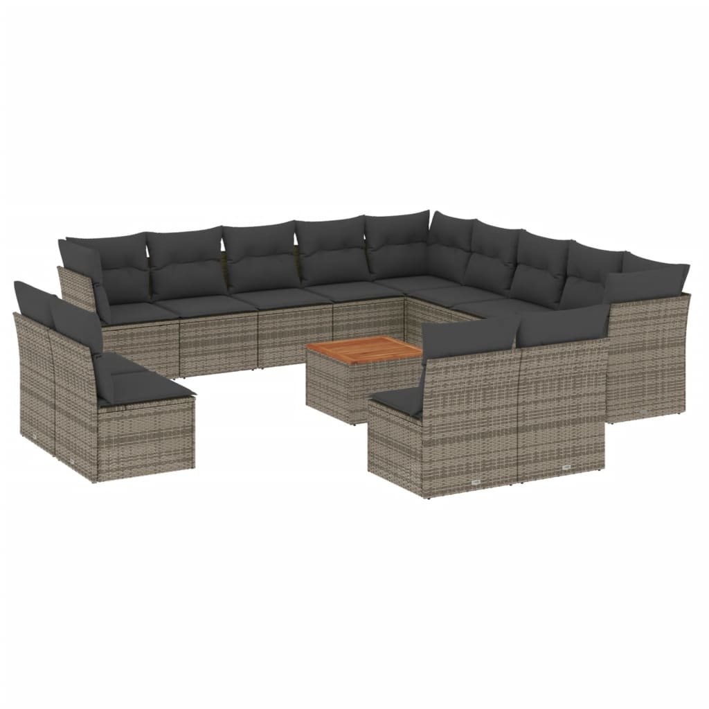 14-delige Loungeset met kussens poly rattan grijs