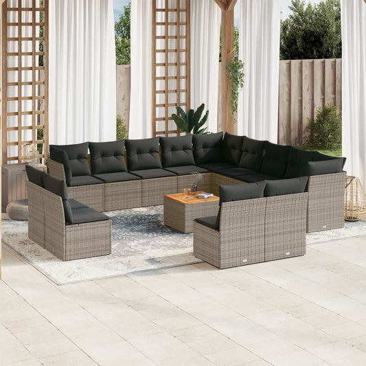 14-delige Loungeset met kussens poly rattan grijs