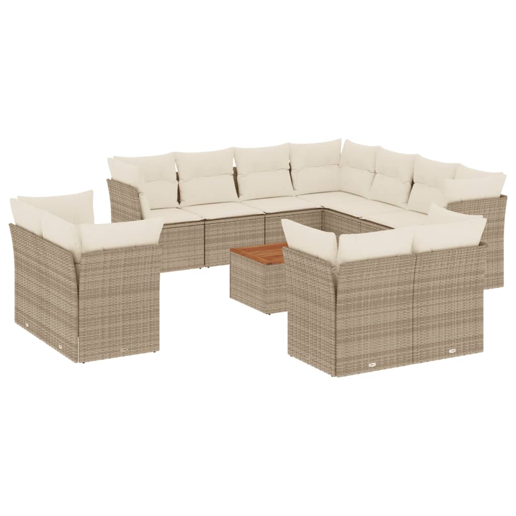 12-delige Loungeset met kussens poly rattan beige