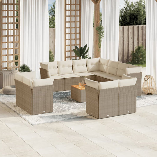 12-delige Loungeset met kussens poly rattan beige