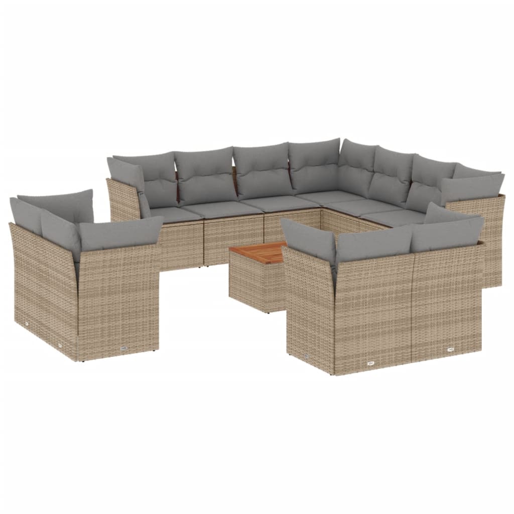 12-delige Loungeset met kussens poly rattan gemengd beige