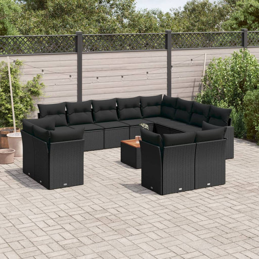 13-delige Loungeset met kussens poly rattan zwart Tuinsets | Creëer jouw Trendy Thuis | Gratis bezorgd & Retour | Trendy.nl