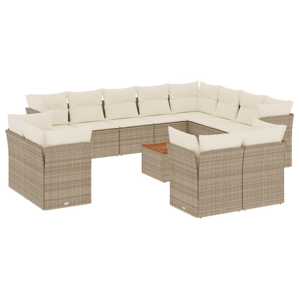 13-delige Loungeset met kussens poly rattan beige