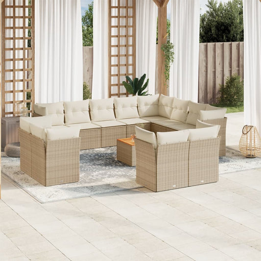 13-delige Loungeset met kussens poly rattan beige