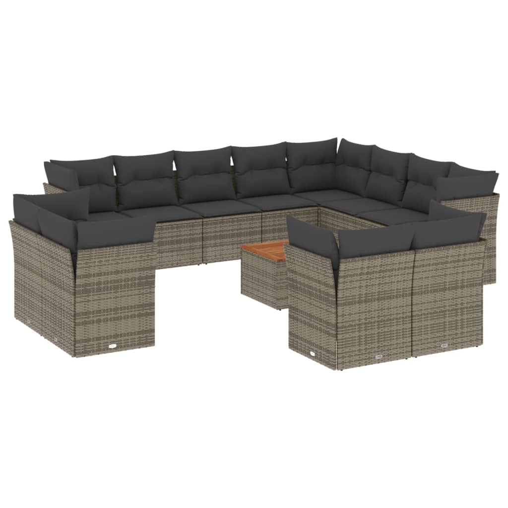 13-delige Loungeset met kussens poly rattan grijs