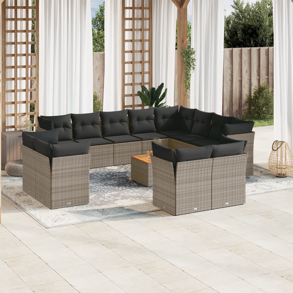 13-delige Loungeset met kussens poly rattan grijs