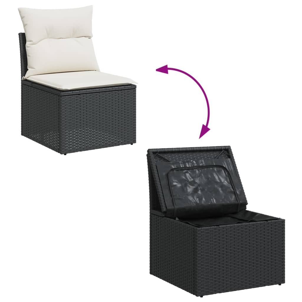 14-delige Loungeset met kussens poly rattan zwart