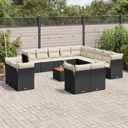 14-delige Loungeset met kussens poly rattan zwart