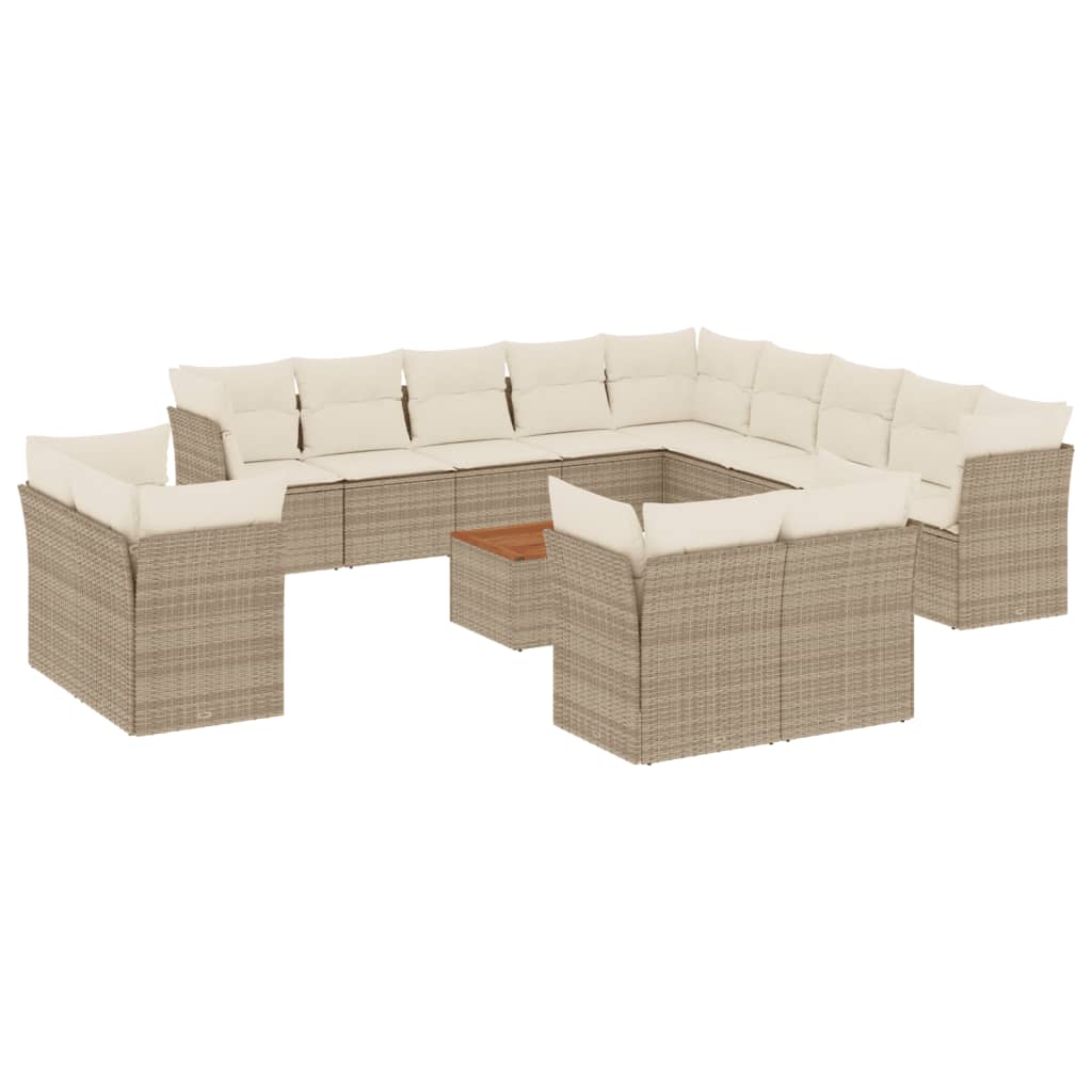 14-delige Loungeset met kussens poly rattan beige