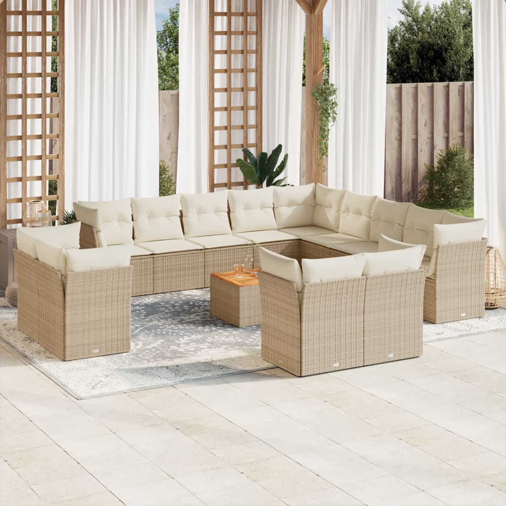 14-delige Loungeset met kussens poly rattan beige