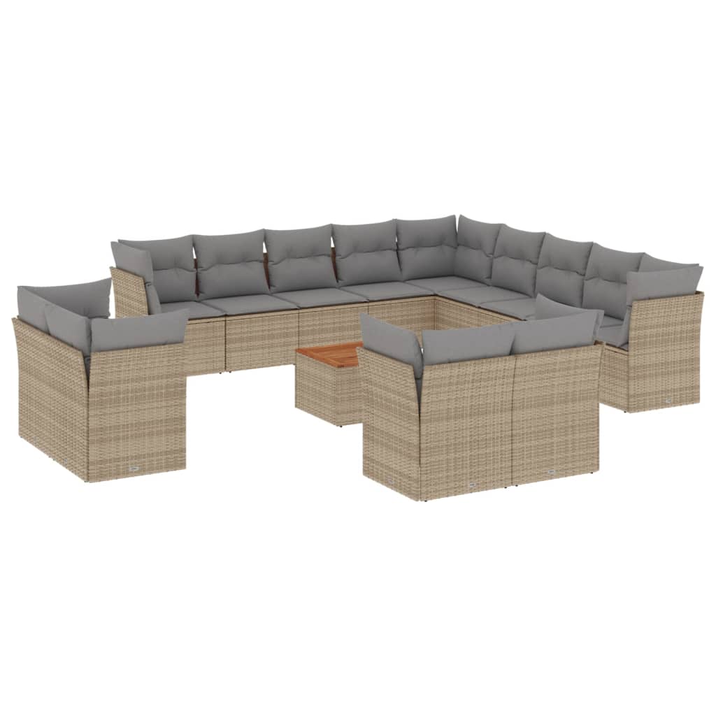 14-delige Loungeset met kussens poly rattan gemengd beige