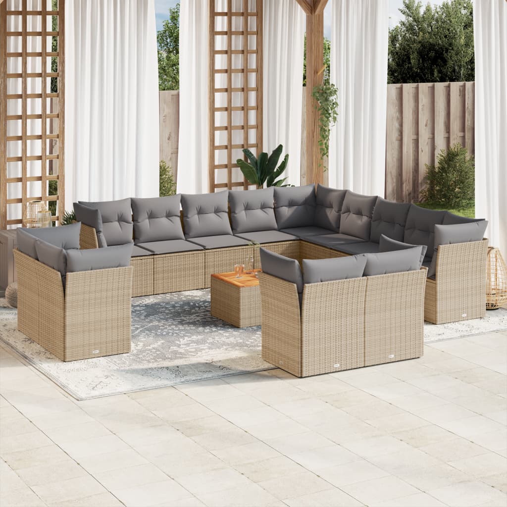 14-delige Loungeset met kussens poly rattan gemengd beige