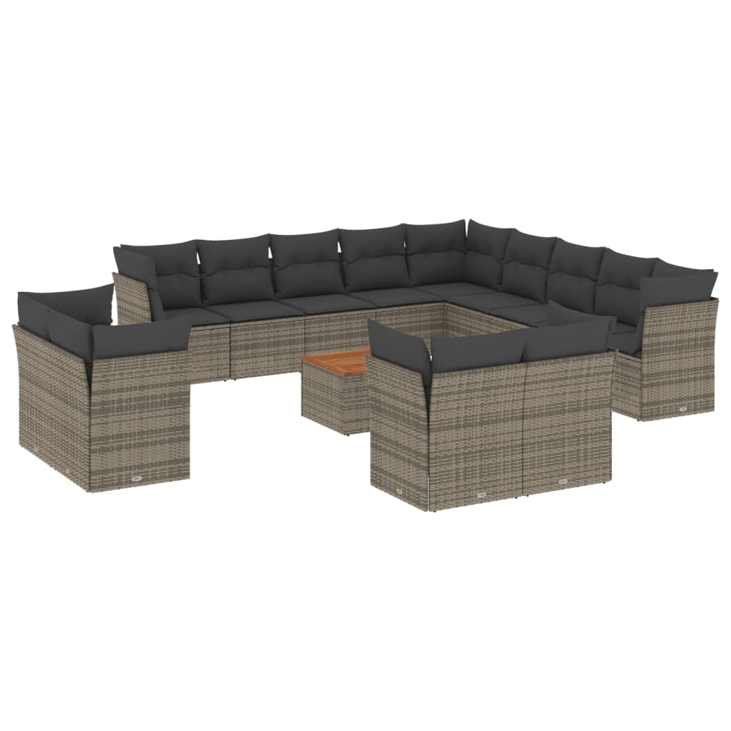 14-delige Loungeset met kussens poly rattan grijs