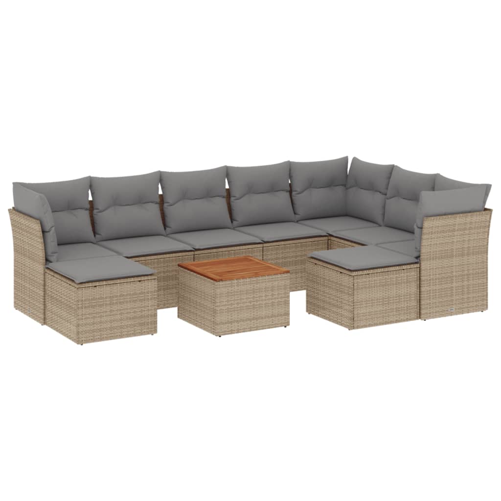 10-delige Loungeset met kussens poly rattan gemengd beige