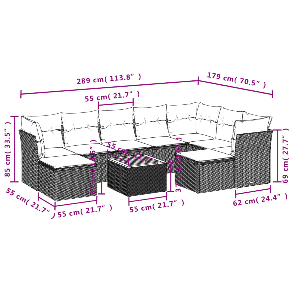 10-delige Loungeset met kussens poly rattan gemengd beige