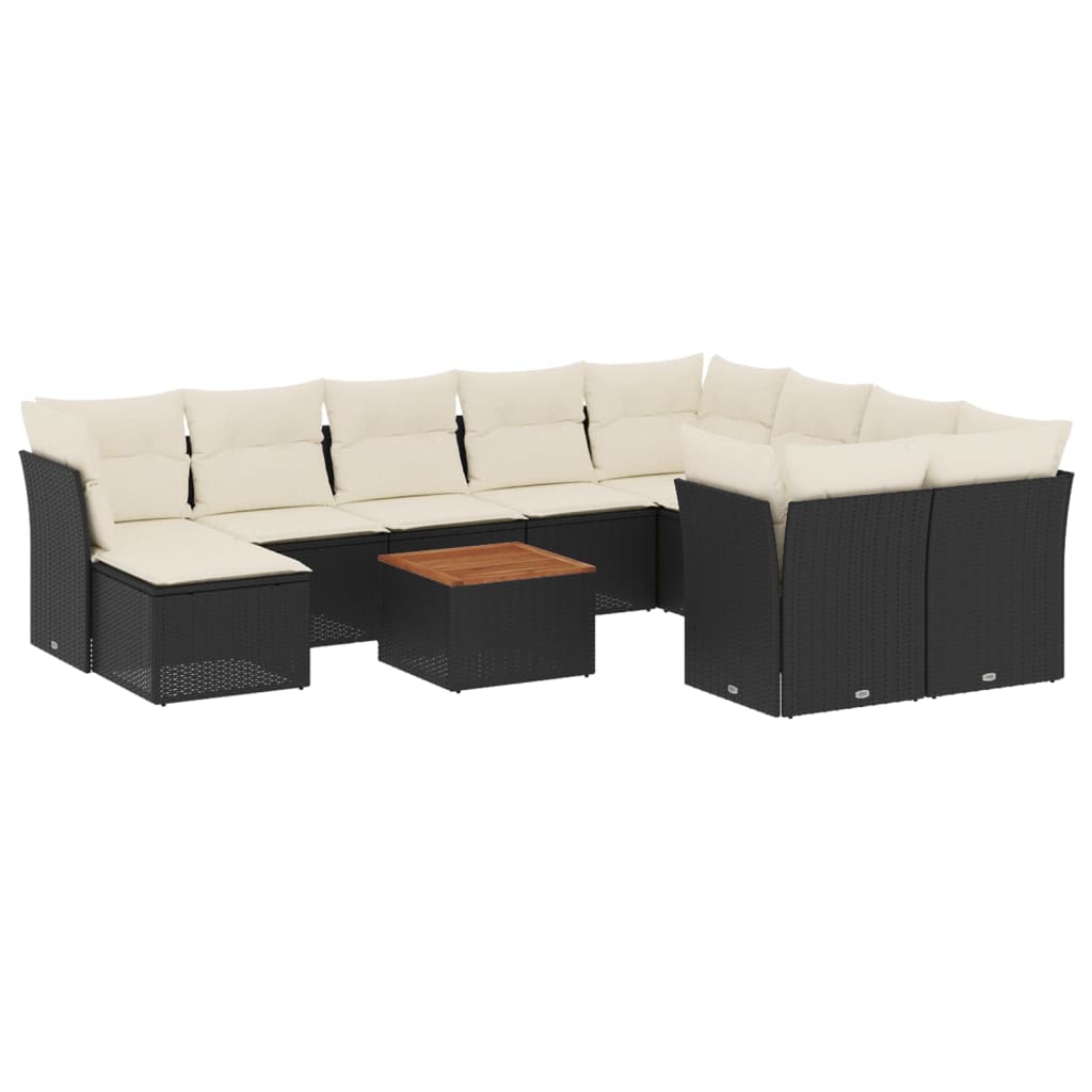 11-delige Loungeset met kussens poly rattan zwart