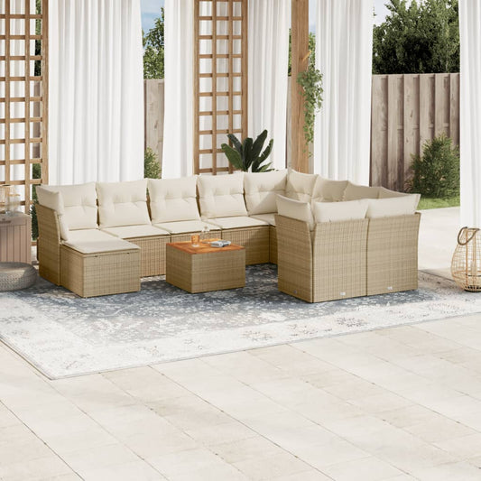 11-delige Tuinset met kussens poly rattan beige