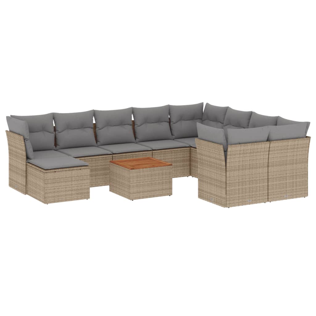 11-delige Loungeset met kussens poly rattan gemengd beige