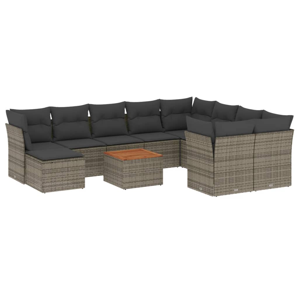 11-delige Loungeset met kussens poly rattan grijs