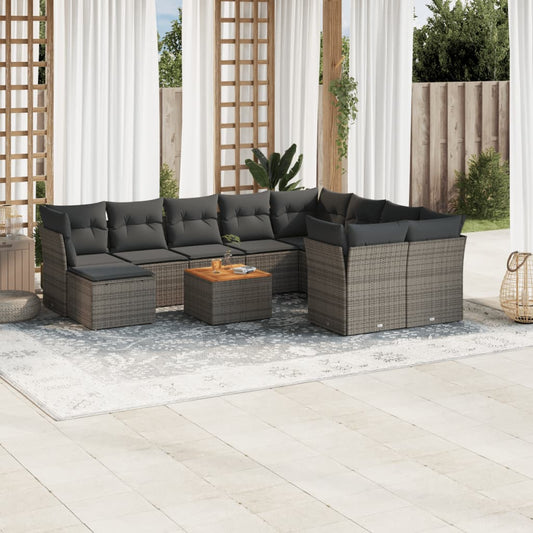 11-delige Loungeset met kussens poly rattan grijs