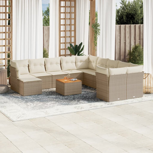 12-delige Loungeset met kussens poly rattan beige