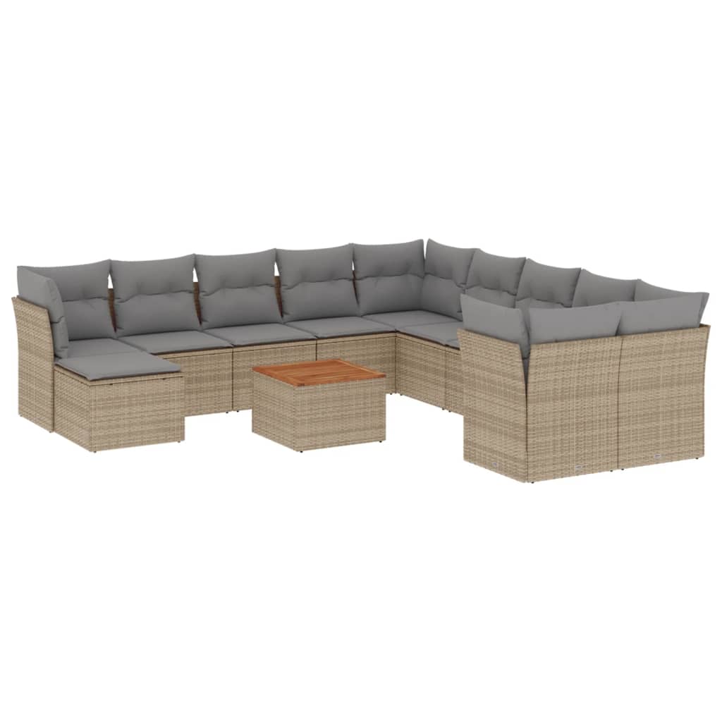 12-delige Loungeset met kussens poly rattan gemengd beige