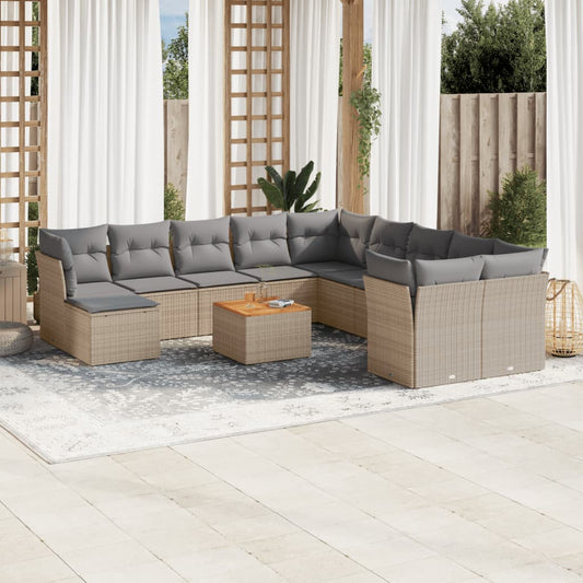 12-delige Loungeset met kussens poly rattan gemengd beige