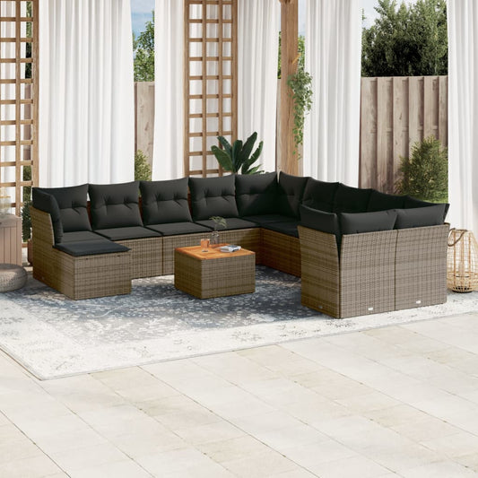 12-delige Loungeset met kussens poly rattan grijs