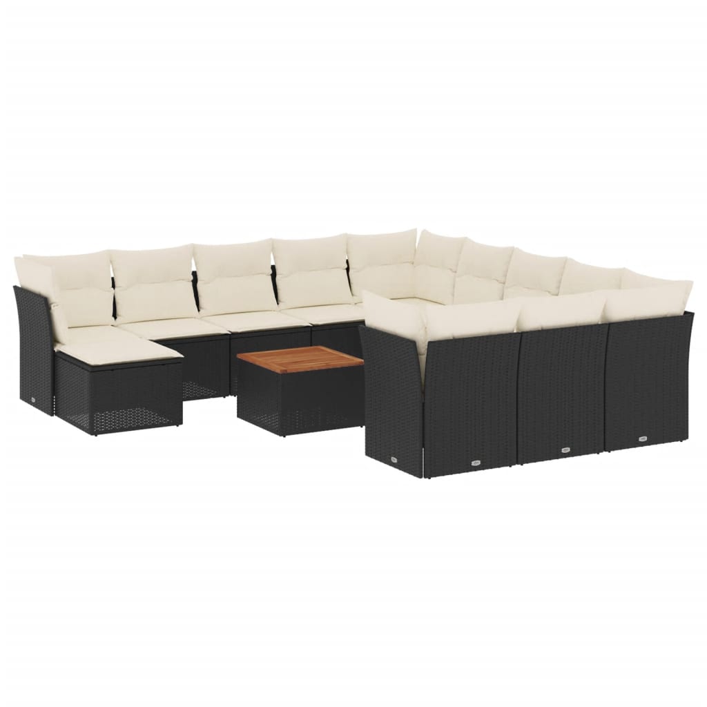 13-delige Loungeset met kussens poly rattan zwart