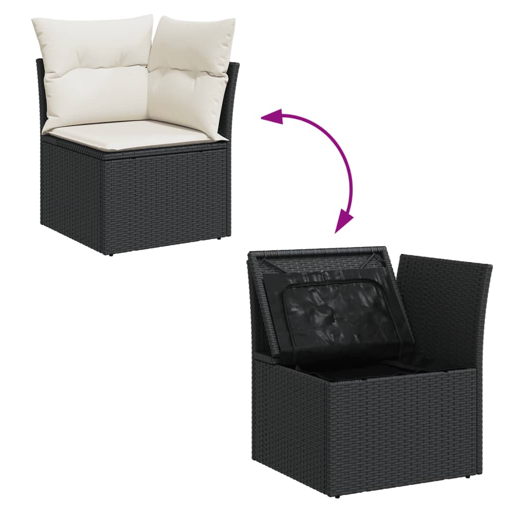 13-delige Loungeset met kussens poly rattan zwart