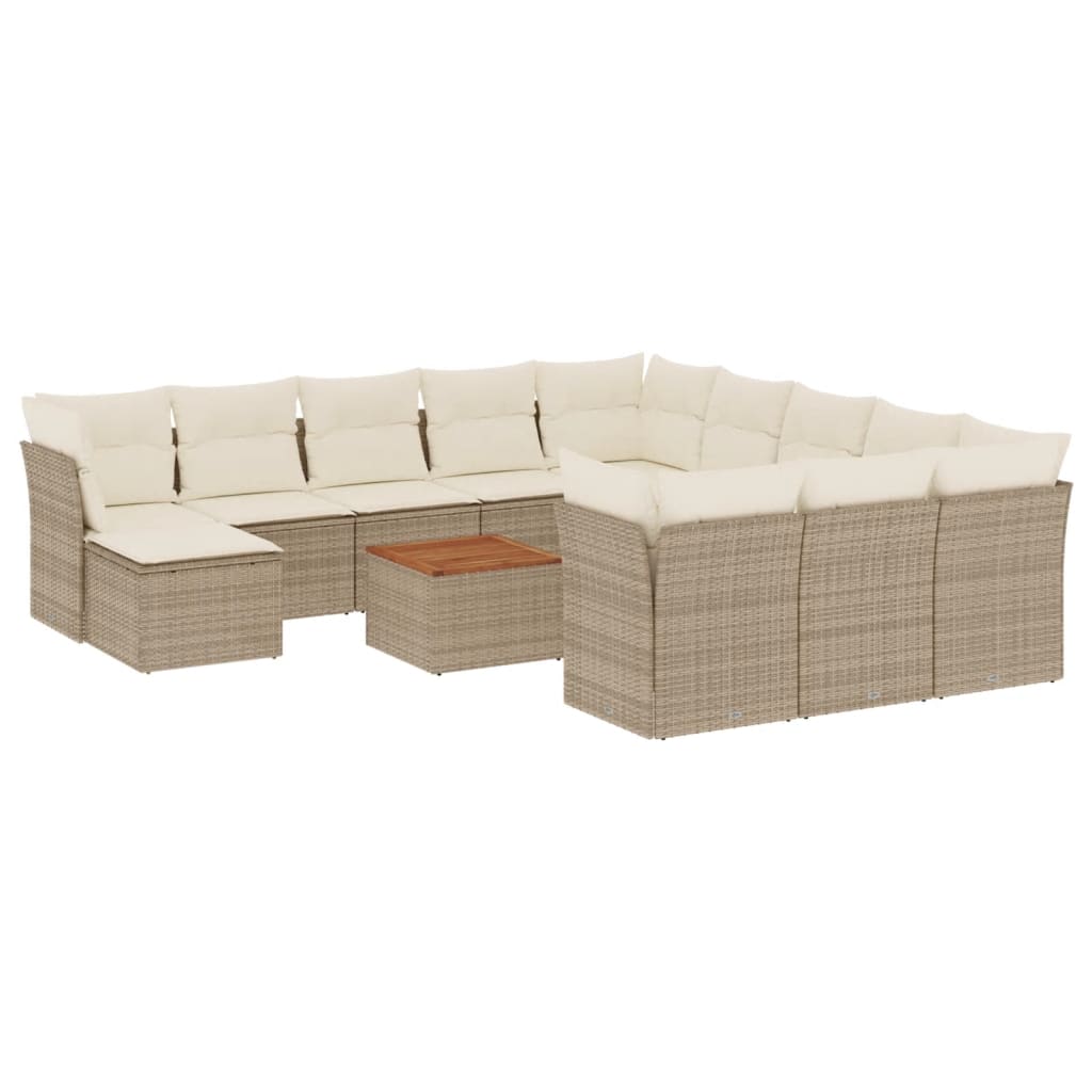 13-delige Loungeset met kussens poly rattan beige