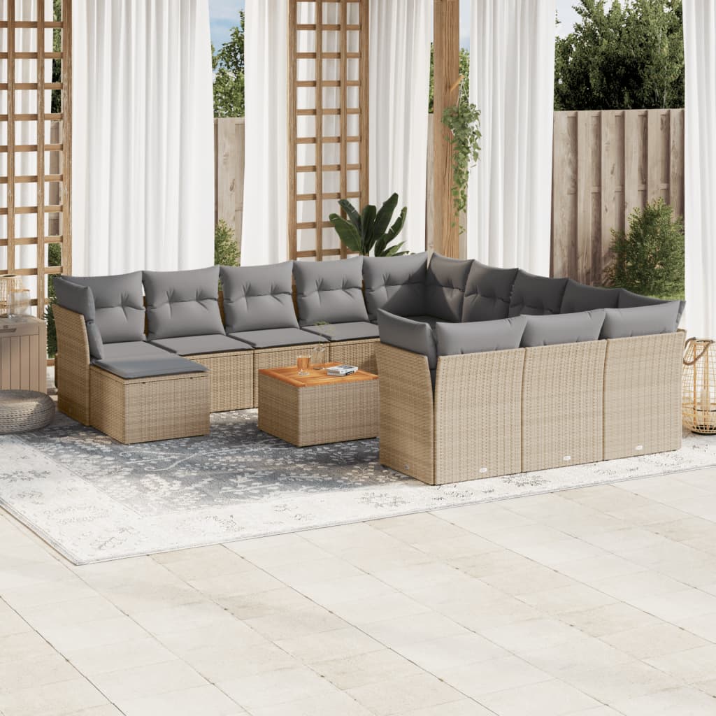 13-delige Loungeset met kussens poly rattan gemengd beige