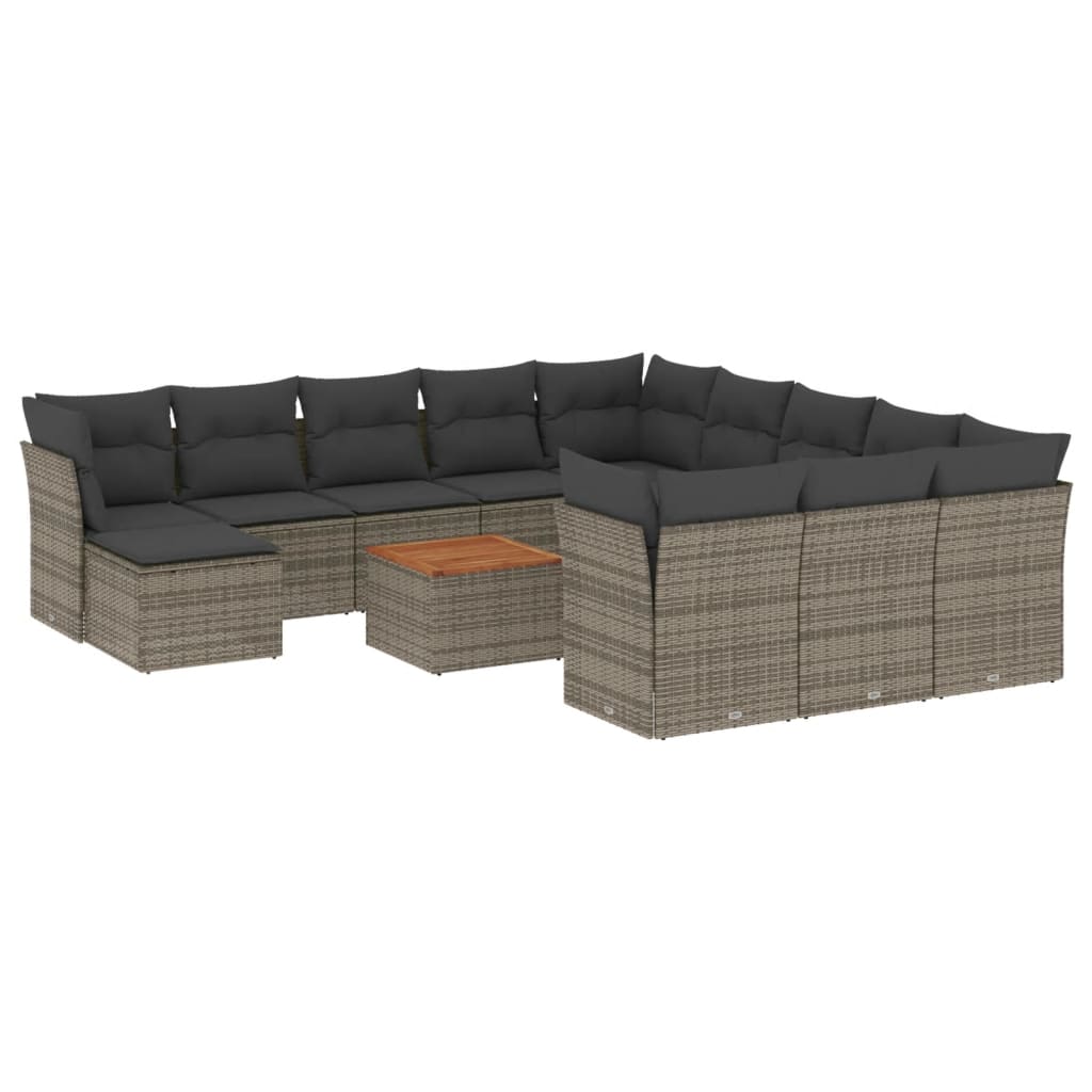 13-delige Loungeset met kussens poly rattan grijs