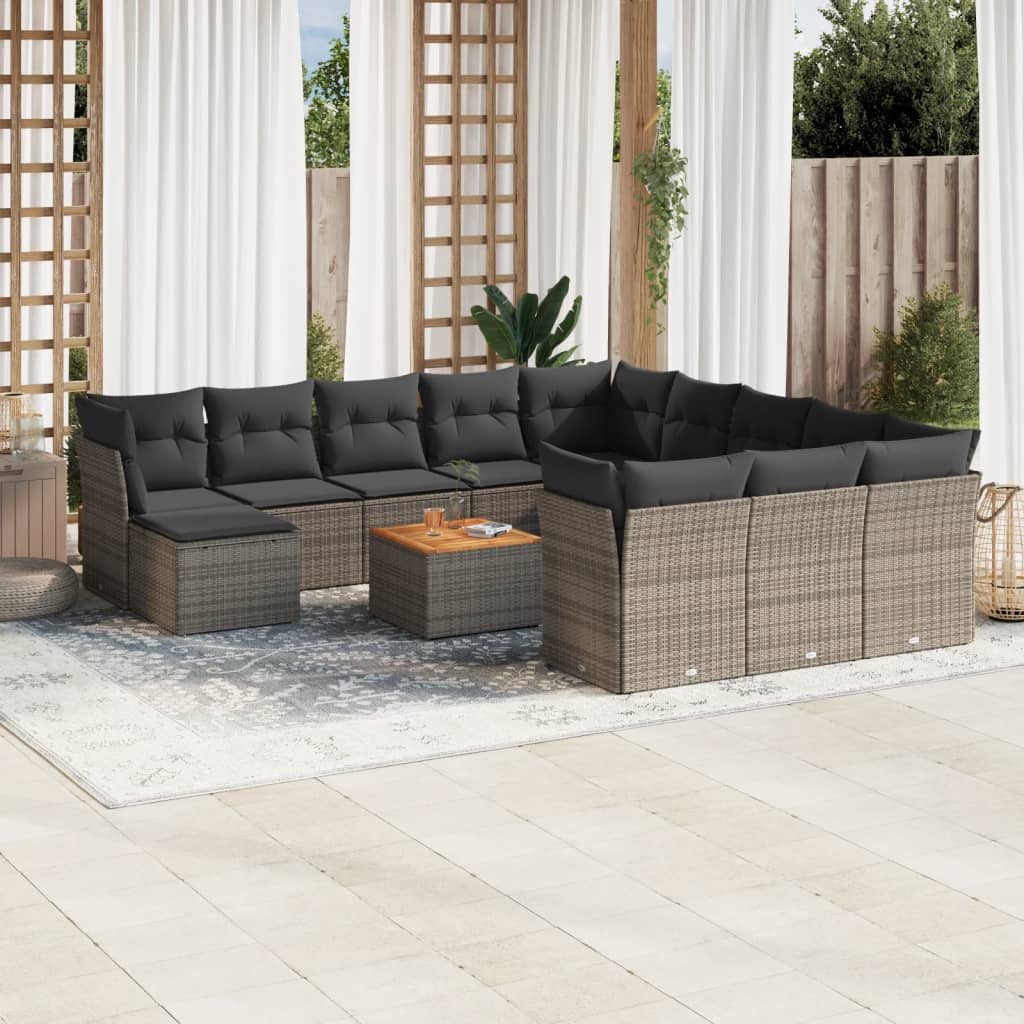 13-delige Loungeset met kussens poly rattan grijs