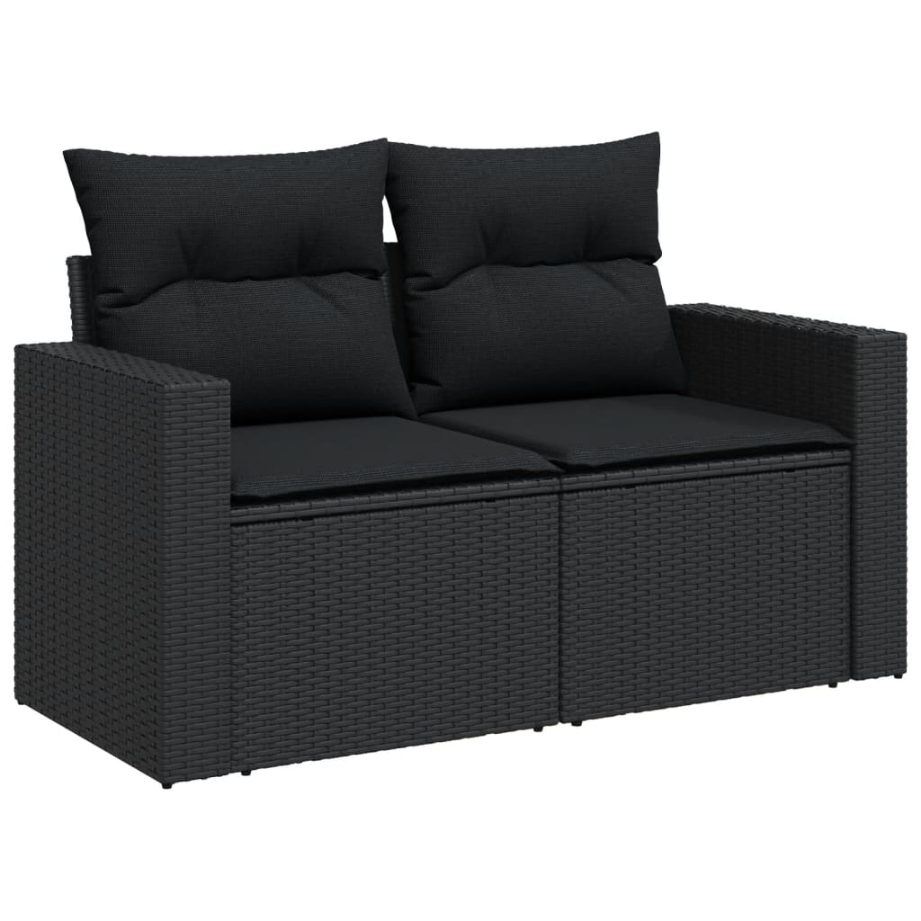 4-delige Loungeset met kussens poly rattan zwart