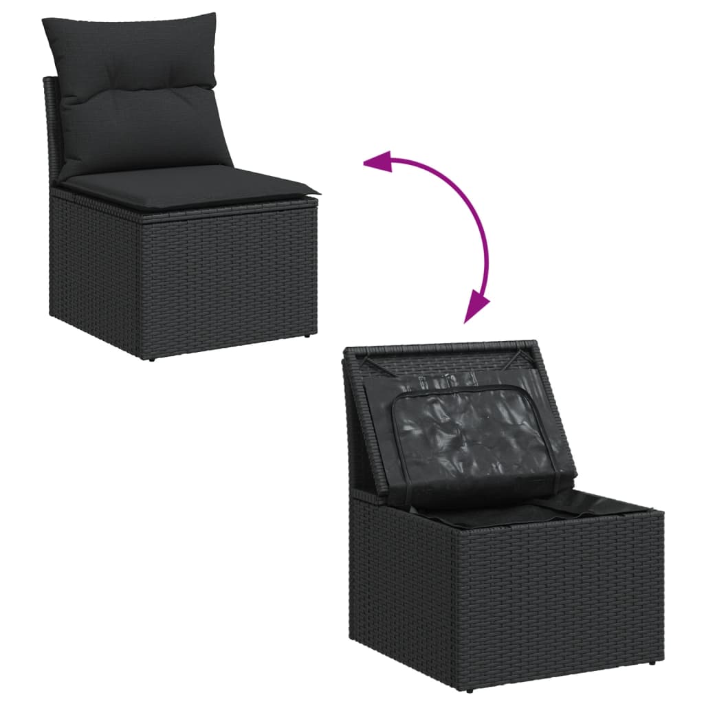 4-delige Loungeset met kussens poly rattan zwart