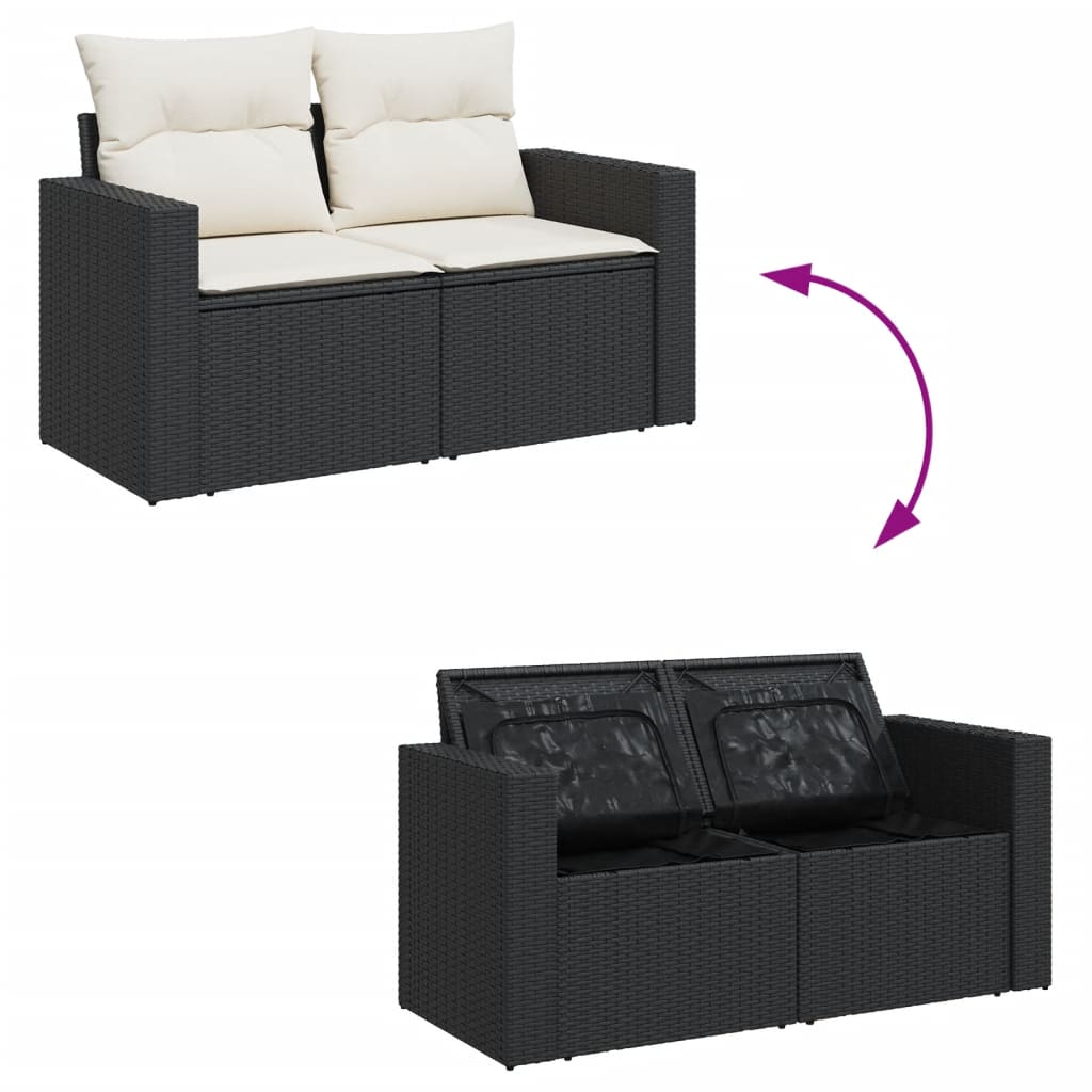 4-delige Loungeset met kussens poly rattan zwart