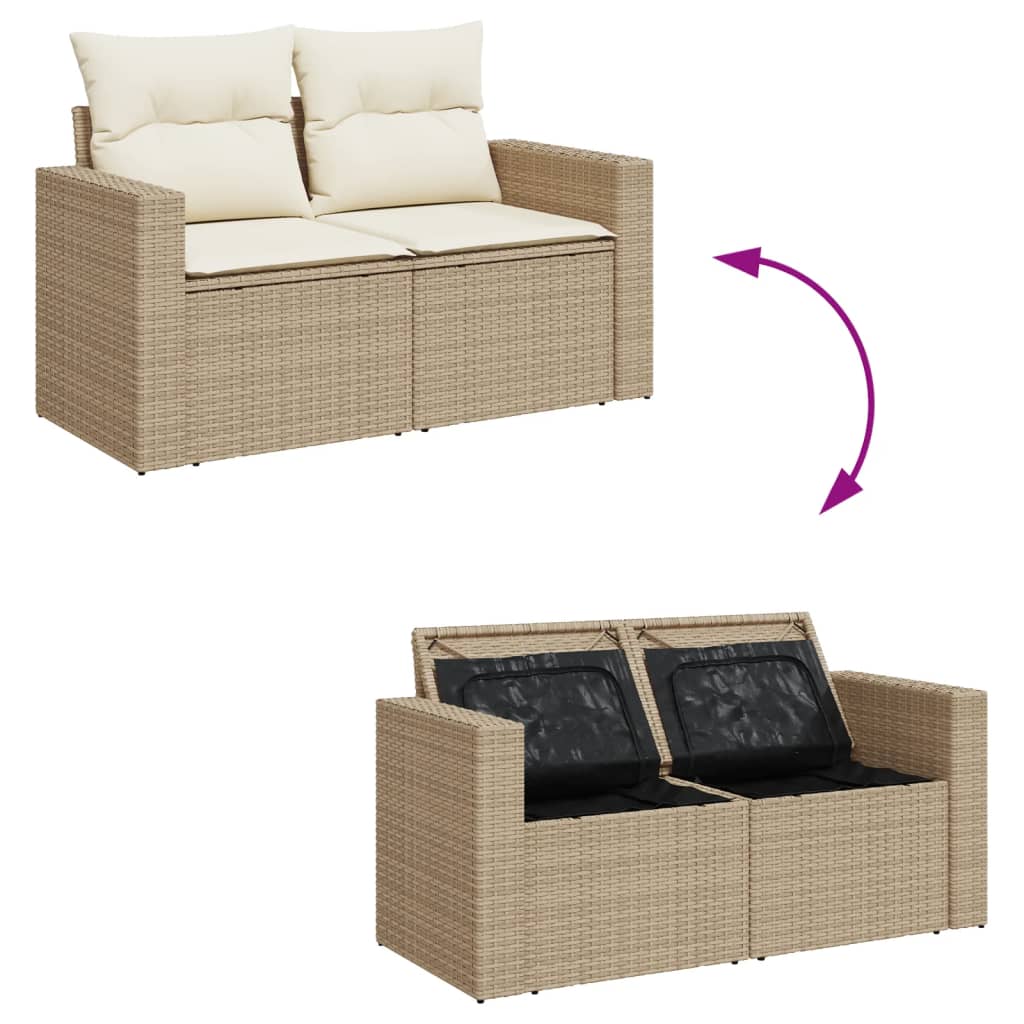 4-delige Loungeset met kussens poly rattan beige