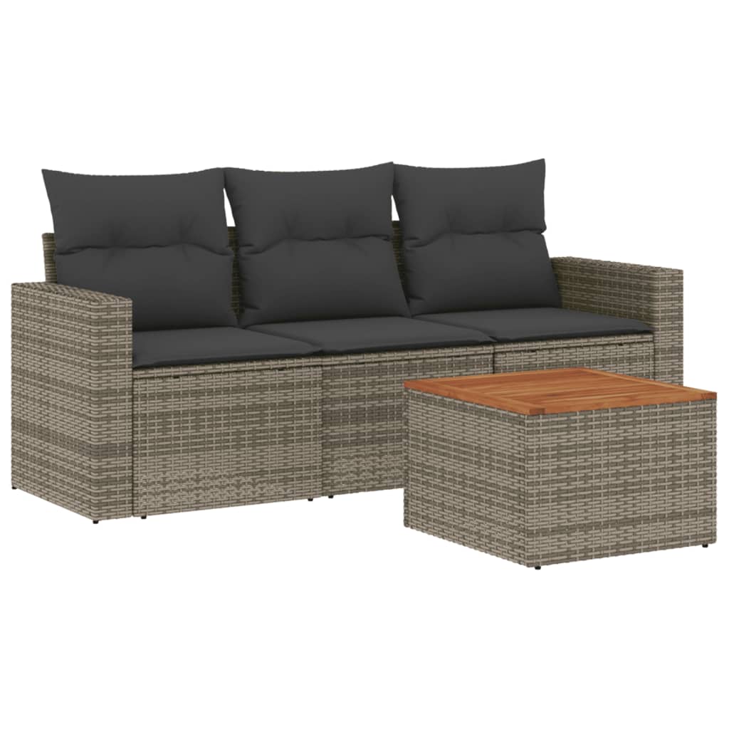 4-delige Loungeset met kussens poly rattan grijs